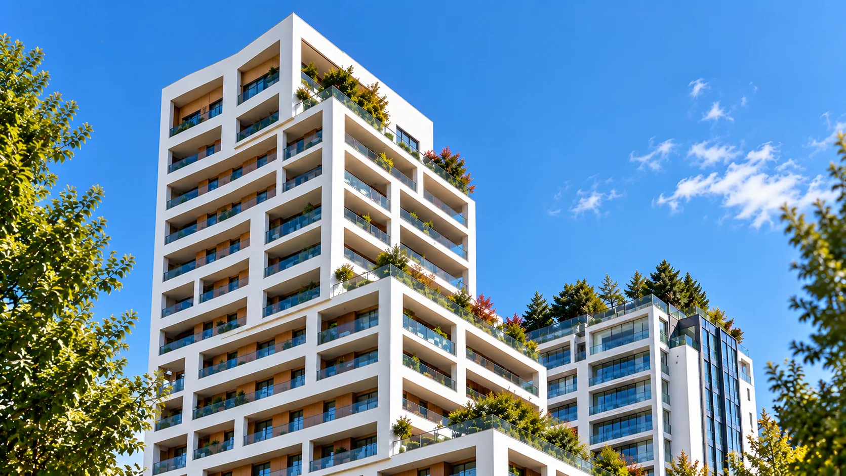 Immeuble contemporain à façades et balcons en béton